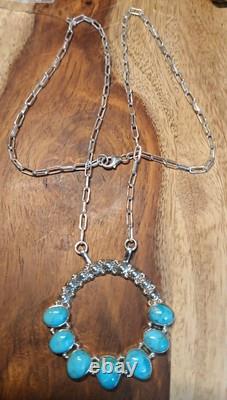 Native American Sterling Silver Turquiose Round Necklace