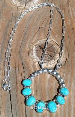 Native American Sterling Silver Turquiose Round Necklace