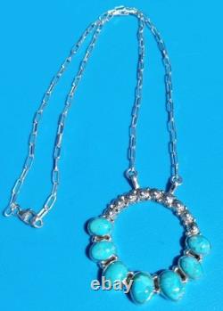 Native American Sterling Silver Turquiose Round Necklace