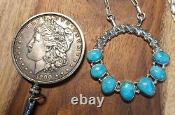 Native American Sterling Silver Turquiose Round Necklace