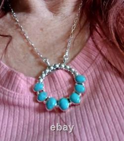 Native American Sterling Silver Turquiose Round Necklace
