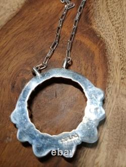 Native American Sterling Silver Turquiose Round Necklace