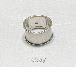 Native American Sterling Silver Wide Band Ring Amethyst Cab Vintage Band Size 7