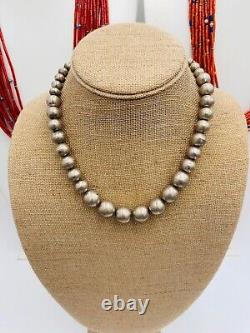 Native American TSO Signed Vintage Sterling Handmade Navajo Pearls 19 Necklace