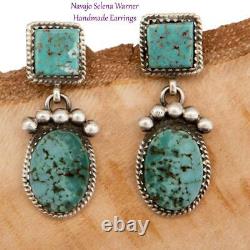 Native American TURQUOISE Earrings Sterling Silver Dangles Vintage Old Style. G