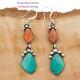Native American TURQUOISE Earrings Sterling Silver Orange Spiny Oyster Dangles