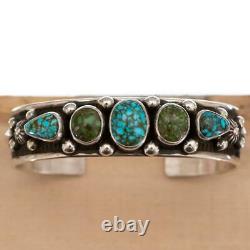 Native American Turquoise Bracelet SONORAN GOLD Sterling Silver ALBERT JAKE Row