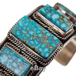 Native American Turquoise Bracelet Sterling Silver Natural HEAVY Row ALBERT JAKE