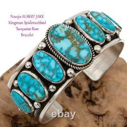 Native American Turquoise Bracelet Sterling Silver Natural KINGMAN ALBERT JAKE