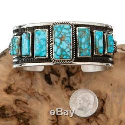 Native American Turquoise Bracelet Sterling Silver Natural KINGMAN ALBERT JAKE S
