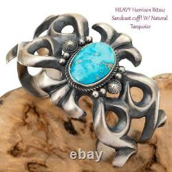 Native American Turquoise Bracelet Sterling Silver SANDCAST Harrison Bitsue A+