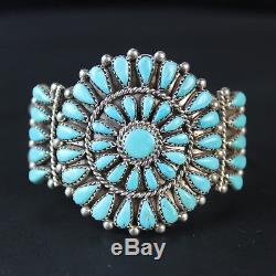 Native American Turquoise Cuff Bracelet CLUSTER vintage Navajo sterling silver