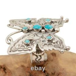 Native American Turquoise Ring Sterling Silver BUTTERFLY Vintage Style sz 10
