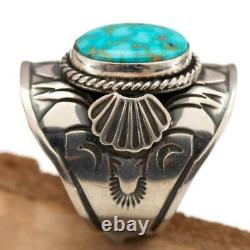 Native American Turquoise Ring Sterling Silver DERRICK GORDON 8 Kingman Web