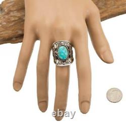 Native American Turquoise Ring Sterling Silver DERRICK GORDON 8 Kingman Web