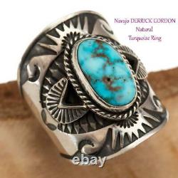 Native American Turquoise Ring Sterling Silver DERRICK GORDON Kingman Spiderweb