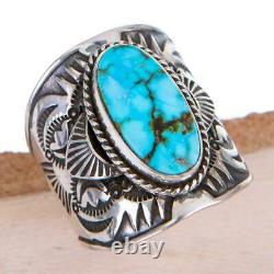 Native American Turquoise Ring Sterling Silver Natural DERRICK GORDON 12 MENS
