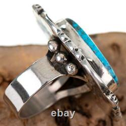 Native American Turquoise Ring Sterling Silver Natural Spiderweb Kingman 8.75