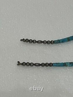 Native American Turquoise Silver 16 In. Necklace NO CLASP VTG Handmade Jewelry