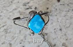 Native American Turquoise Slave Hand Bracelet 4.5 with Ring Size 7.5, 31.4g