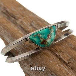 Native American Turquoise Sterling Silver Bracelet Cuff Triangle OLD PAWN STONE
