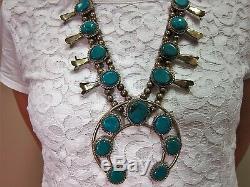 Native American Turquoise Unsigned Unmarked Squash Blossom Necklace Gorgeous