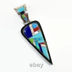 Native American Vintage Kewa Turquoise Pendant Sterling Silver Nelson Garcia
