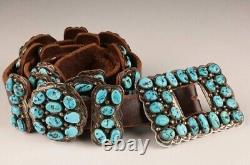 Native American Vintage Navajo GJ Signed Sterling Silver Turquoise Cluster Belt