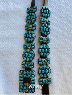 Native American Vintage Navajo GJ Signed Sterling Silver Turquoise Cluster Belt