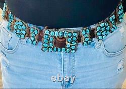 Native American Vintage Navajo GJ Signed Sterling Silver Turquoise Cluster Belt