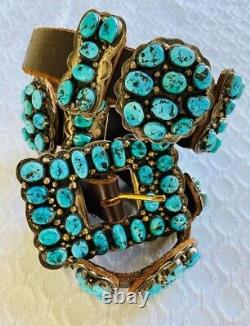 Native American Vintage Navajo GJ Signed Sterling Silver Turquoise Cluster Belt