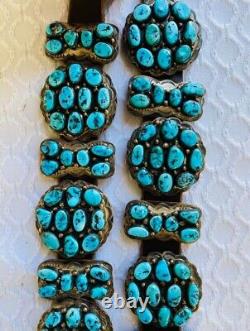 Native American Vintage Navajo GJ Signed Sterling Silver Turquoise Cluster Belt