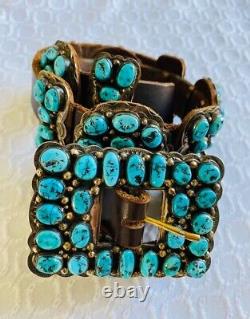 Native American Vintage Navajo GJ Signed Sterling Silver Turquoise Cluster Belt