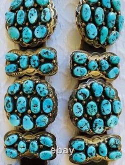 Native American Vintage Navajo GJ Signed Sterling Silver Turquoise Cluster Belt