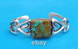 Native American Vintage Royston Turquoise Sterling Cast Cuff Signed AJW 30.4Gr