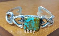 Native American Vintage Royston Turquoise Sterling Cast Cuff Signed AJW 30.4Gr