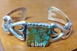 Native American Vintage Royston Turquoise Sterling Cast Cuff Signed AJW 30.4Gr