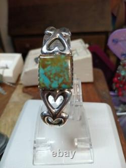 Native American Vintage Royston Turquoise Sterling Cast Cuff Signed AJW 30.4Gr