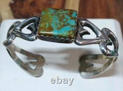 Native American Vintage Royston Turquoise Sterling Cast Cuff Signed AJW 30.4Gr