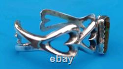 Native American Vintage Royston Turquoise Sterling Cast Cuff Signed AJW 30.4Gr