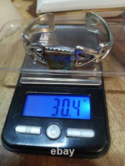 Native American Vintage Royston Turquoise Sterling Cast Cuff Signed AJW 30.4Gr