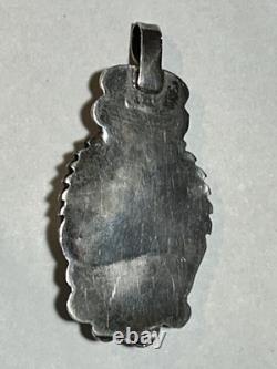 Native American Vintage Sterling Silver Turquoise Coral Stone Tribal Pendant