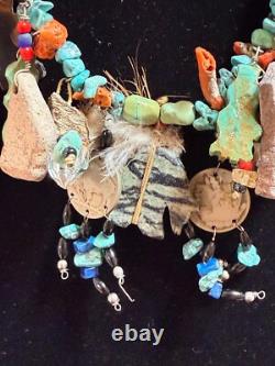 Native American Vintage Treasure Necklace Coins Bears Turquoise Coral