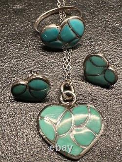 Native American Vintage Turquoise Heart Necklace Heart Ring Heart Earrings