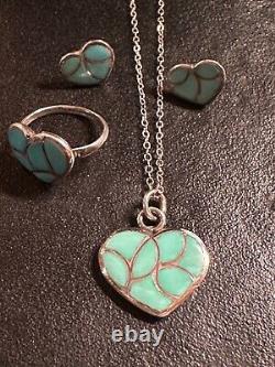 Native American Vintage Turquoise Heart Necklace Heart Ring Heart Earrings