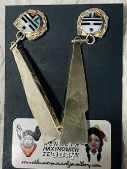 Native American Vintage Zuni Eldred Martinez Signed Sunface Corn Maiden Earrings