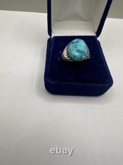 Native American Woman's Turquoise Ring Size 7 Signed RB Vintage Sterling Silver