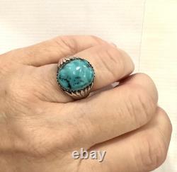 Native American Woman's Turquoise Ring Size 7 Signed RB Vintage Sterling Silver