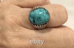 Native American Woman's Turquoise Ring Size 7 Signed RB Vintage Sterling Silver
