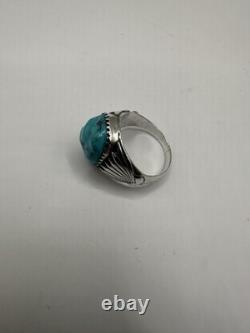 Native American Woman's Turquoise Ring Size 7 Signed RB Vintage Sterling Silver